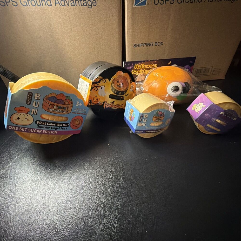 Spooky Fidget Sensory Toy Lot - Halloween Buns, Squishy Dumpling, Pumpkin